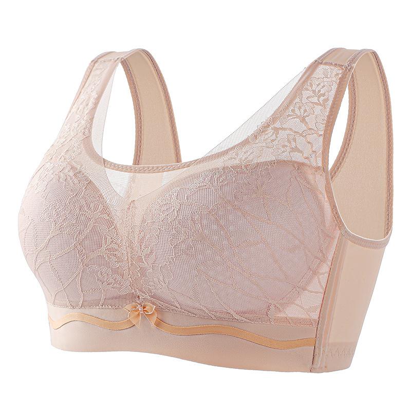 Large breasts show small female adjustment type without steel rim, double breasts, large size bra, upper support gathers lace thin bra
