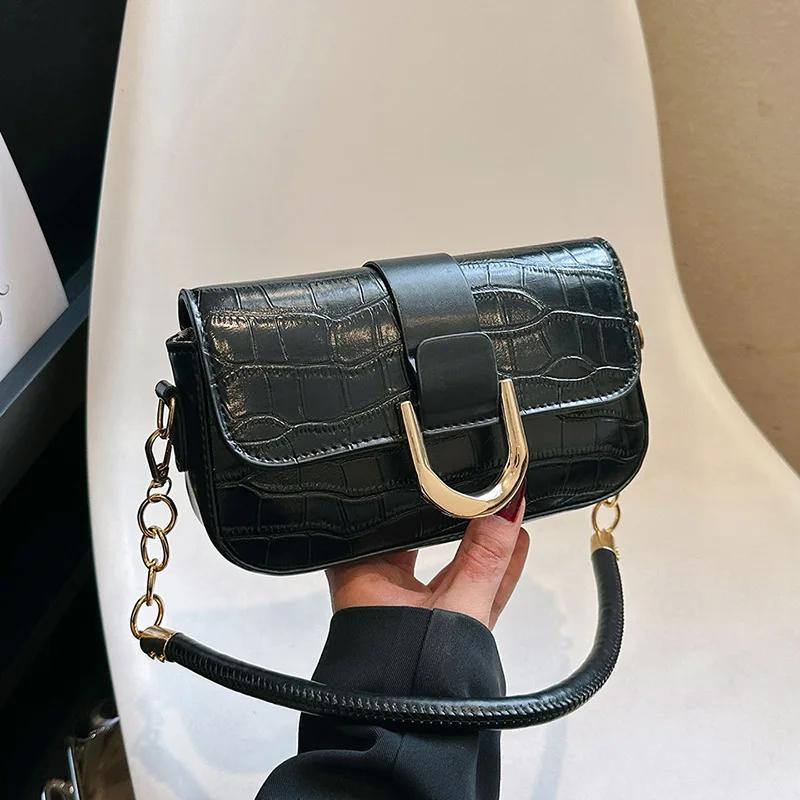 Fashion Crocodile Print Women Shoulder Bag Soft PU Leather Handbag Underarm Purse Small Square Crossbody Bag