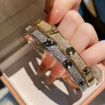 Starry Sky Wide Edition Copper Set Zircon Bracelet Gift Premium Couple Bracelet with Accessories