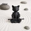 Cat Ornament Gift Idea 3D Printed Knight Figurine, Meditating Desk Decor with Zen Warrior Pose, Stable Figurine Minimalist Frosted Animal Sculpture