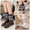 Chaussettes en Laine Rayées Pelucheuses Style Coréen - Femme Couleur Café Épaisses Chaudes en Polaire pour l'Automne Hiver