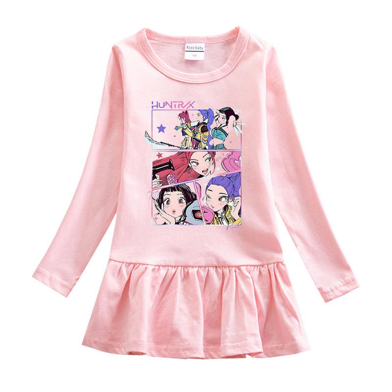 Girls Anime Kpop Rumi Zoey Mira Hunters Print Pleat Mesh Dress