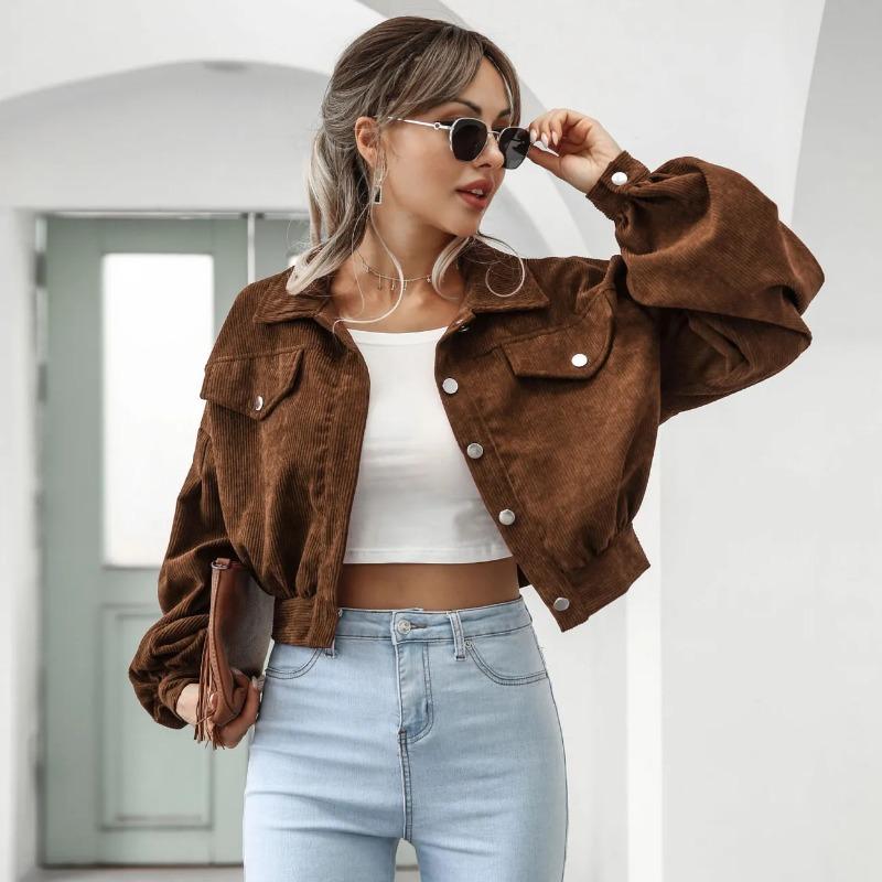 

Жіноча коричнева замшева укорочена куртка оверсайз на ґудзиках повсякденний вуличний одяг пальто S коричневий