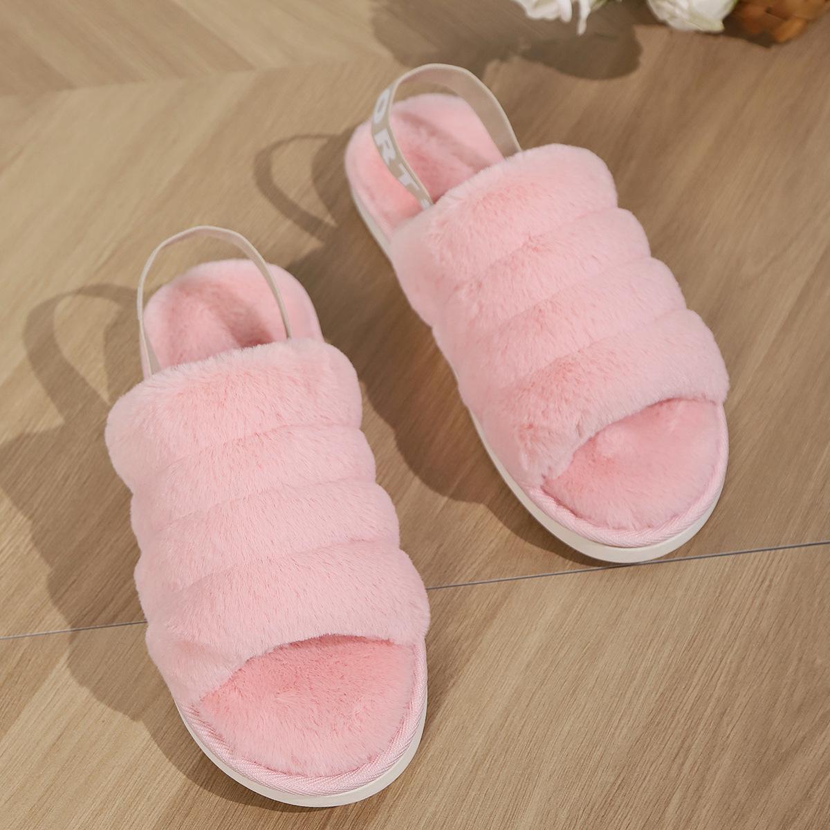 

Korean Style Women s Outdoor Open Toe Fur Slippers with Non-Slip Band 38-39