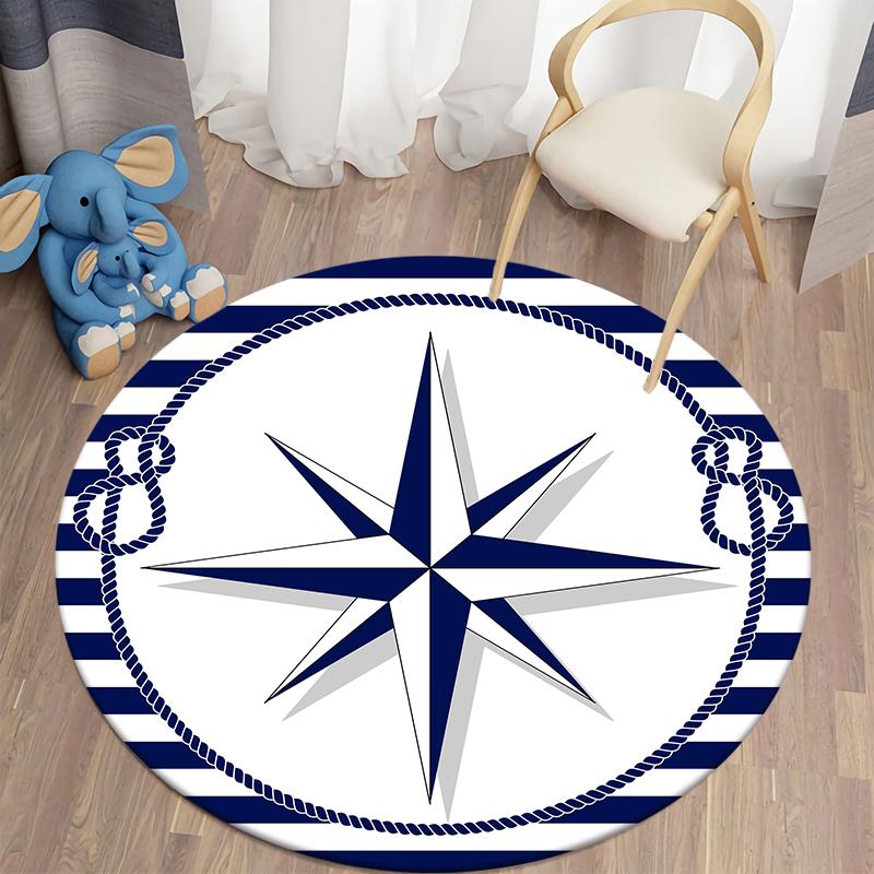 Sailing Blue Line Pattern Circular Carpet Home Living Room Bedroom Children's Room Floor Decoration Flange Carpet