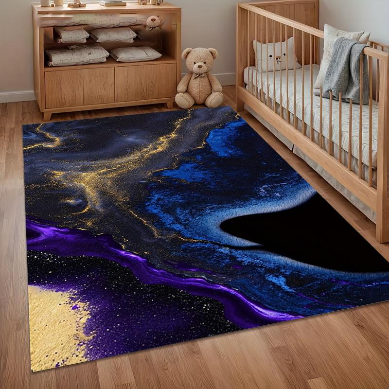 Quicksand Galaxy Pattern Rug Starry Sky Carpet Non-slip Stain-resistant for Gameroom Bedroom Kid's Crawling Mat Light Luxury