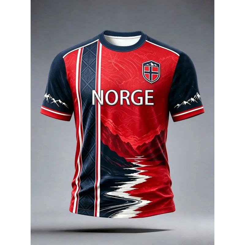 MDHAO xin nan zhuang  3D txu 2026 Nieuw Heren Norge Noorwegen 3D Geprint Voetbalshirt Sneldrogend Sweatshirt T-shirt Geschikt voor Dagelijks en Trainingsgebruik 4XL