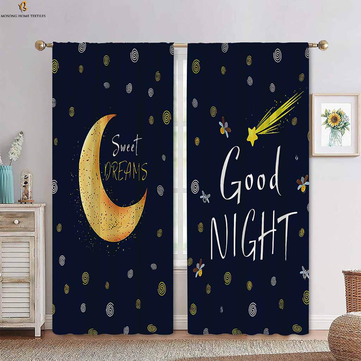 

Милые шторы с рисунком звезд, луны и облаков из мультфильма, синие и белые шторы для детской комнаты, 2 шт. W50xH130(CM)x2PCS&Rod pocket