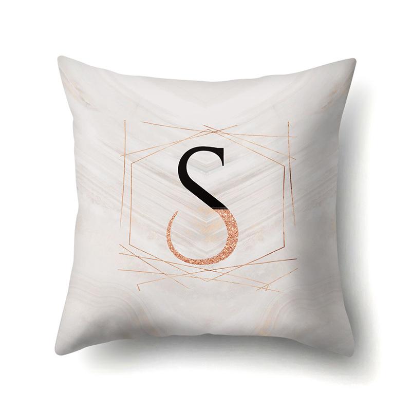 Polyester Pillow Case Black Gold Watercolor Home Furnishing 26 English Letters Printed Waist Cushion Sofa Pillow Case