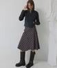 Lense Raw Edge Check Midi Skirt Brown