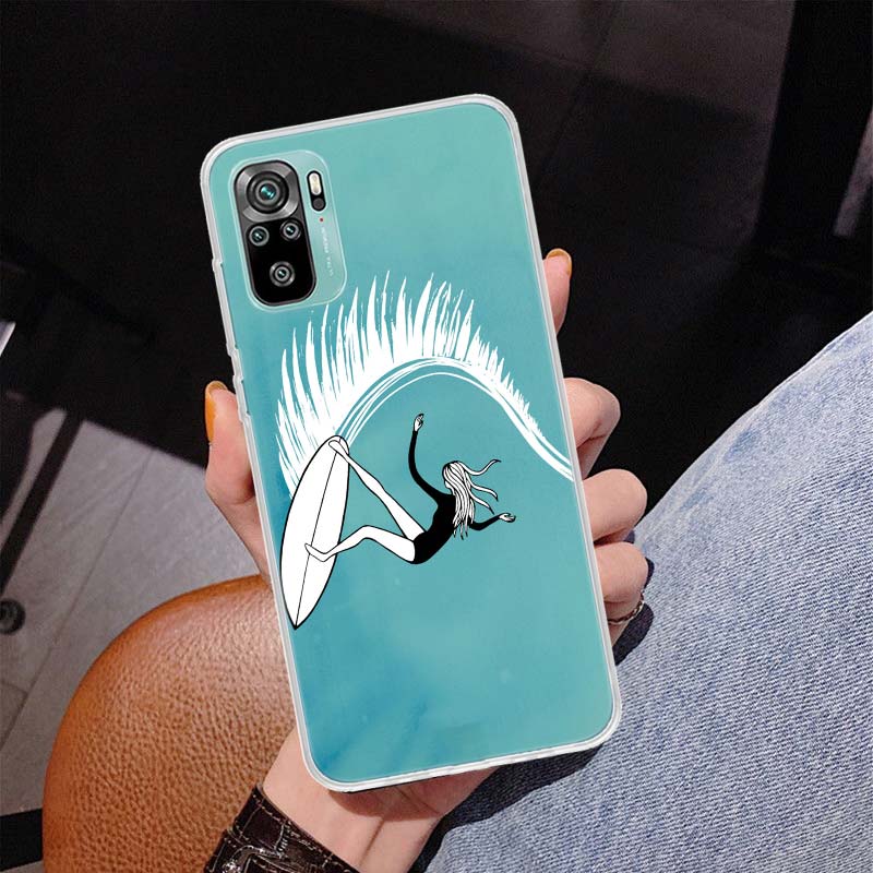 Surfbrett Surfen Kunst Surf-Mädchen Sommerhülle Handyhülle Für Xiaomi Redmi Note 10 Pro Max 10S 9 9S 9T 8 8T 11T 11S 11 5G 11E 7 6