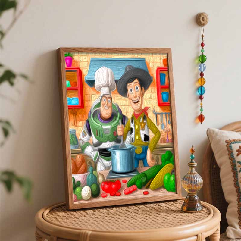 Disney Toy Story cooking oil painting art painting kit, handmade diy art painting home wall decoration, fun creative kitchen wall decor art