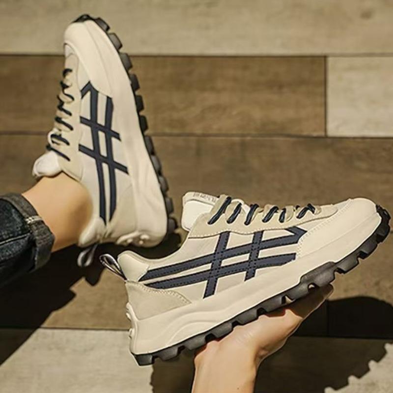 Fashion Men's Leather Lace-Up Sneakers Trendy Versatile Non-Slip Casual Shoes Mens Versatile Comfort Light Shock Shoes Zapatillas Hombre