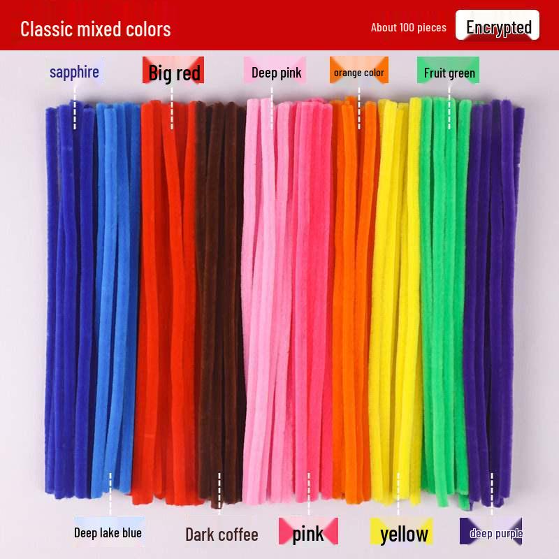 Encrypted Pipe Cleaners: Dense, Thickened 8mm White Strips with Mixed Colors for Handmade DIY Bouquets