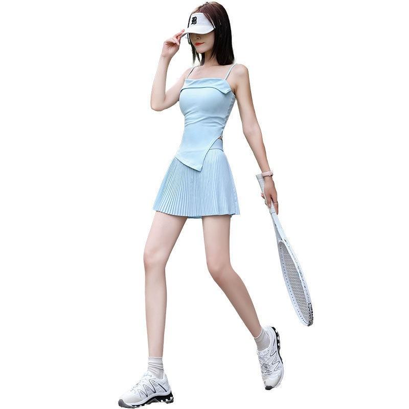 Womens Sports Set Badminton Tennis Running Yoga Quick-Dry Pleated Skirt