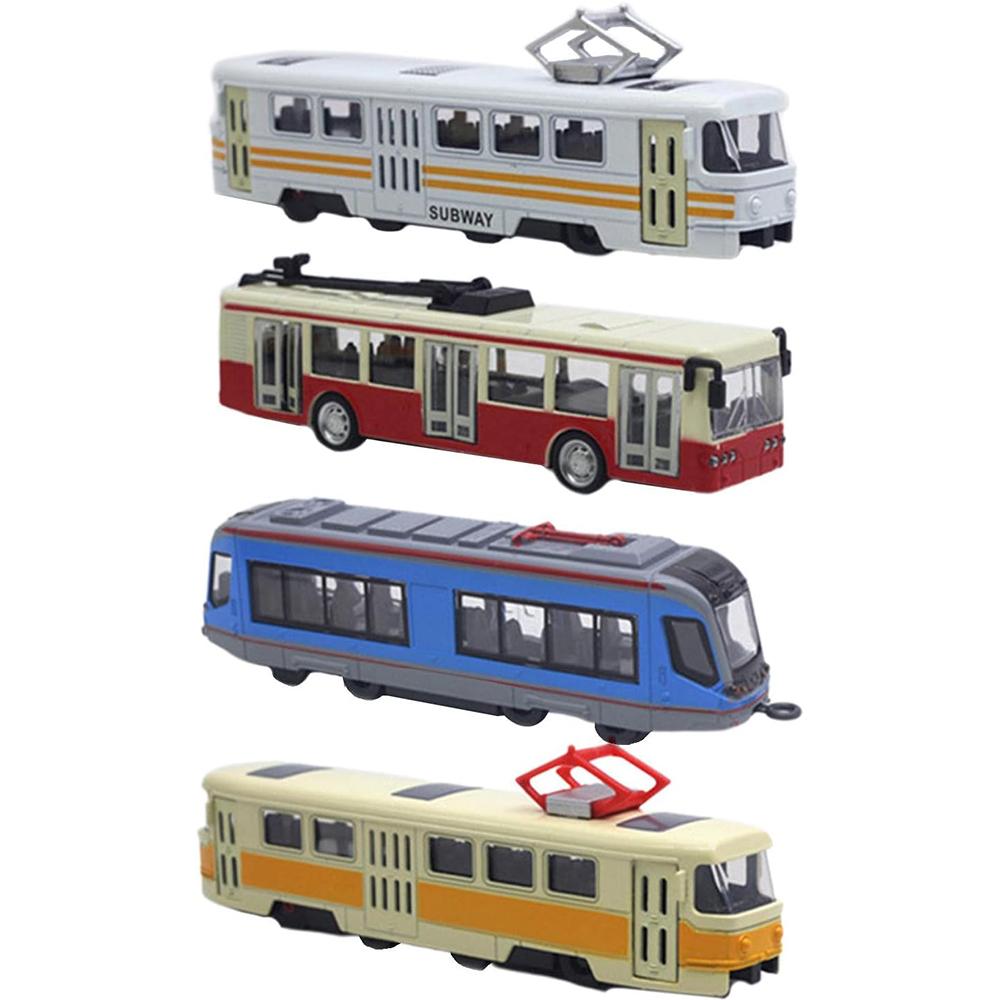 4Pcs Car Toys, Bus Train Model Toys, Car Toys, Inertia Car, Door Opening, Bus Toys, Education Toys, Desktop Decoration for Children 4-6 Years Old
