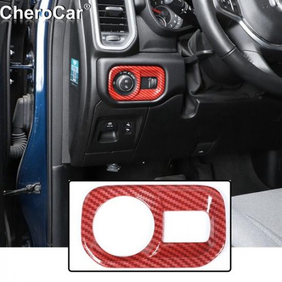 Headlight Switch Button Panel Trim Cover for Dodge Ram 1500 18+ Red Carbon Fiber