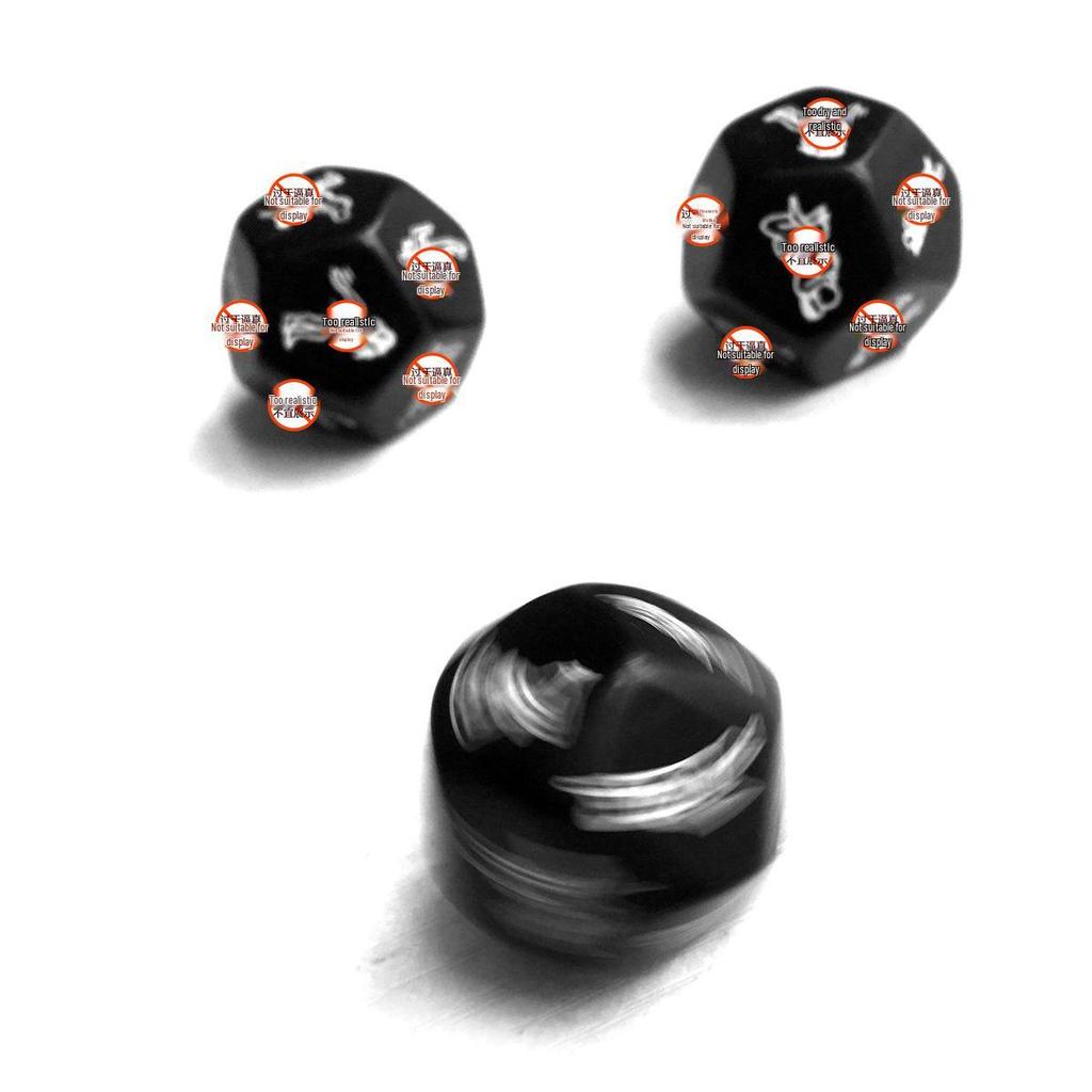 Black 25mm Twelve-Sided Androgynous Love Position Dice - Adult Foreplay Fun Sex Toy.