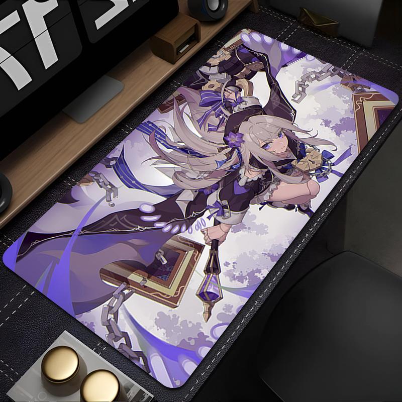 Large Gaming Mouse Pad Antislip Rubber Base Stitched Edges Cute Purple Flower Anime Girl Print for Gaming  Office Desk Use