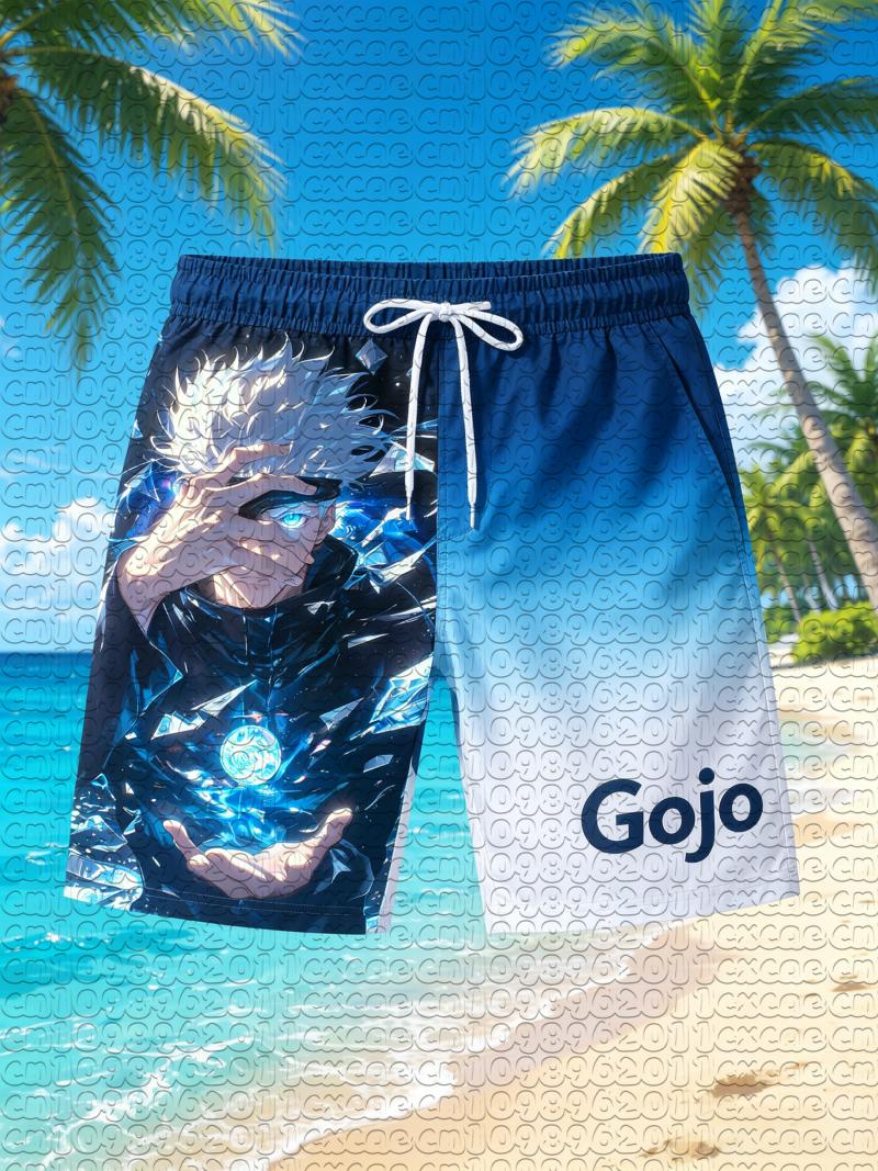 Zomer Nieuwe Manga Jujutsu Kaisen Gojo Satoru Kristal Split Print Sneldrogende Strandshorts Unisex Mannen Vrouwen Anime Zwembroeken Y2k 2XL