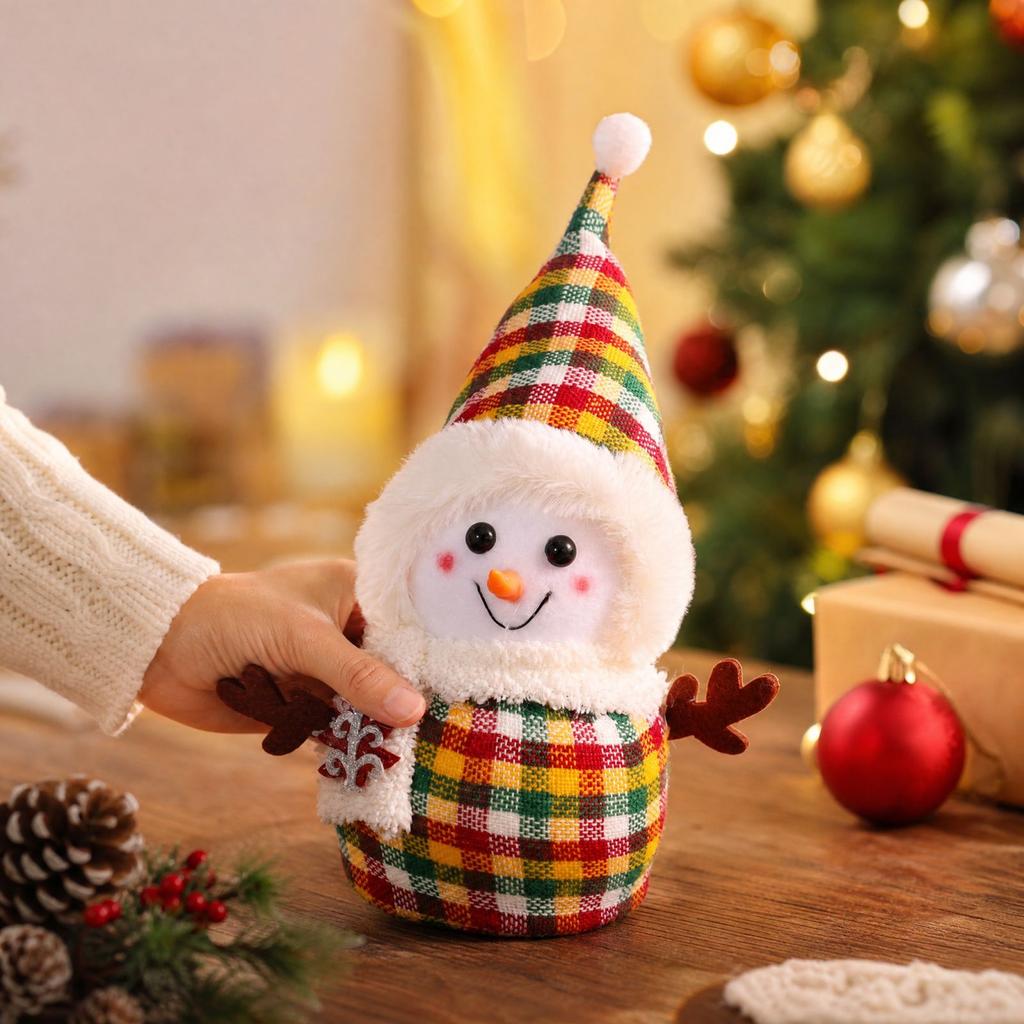 Snowman Plush Doll Christmas Decoration - Small Cloth Figurine for Christmas Eve Window Display, Kids Gift