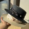 Retro French Pearl Flat Top Top Hat Women's Spring and Summer Travel Sunscreen Sunshade Straw Hat