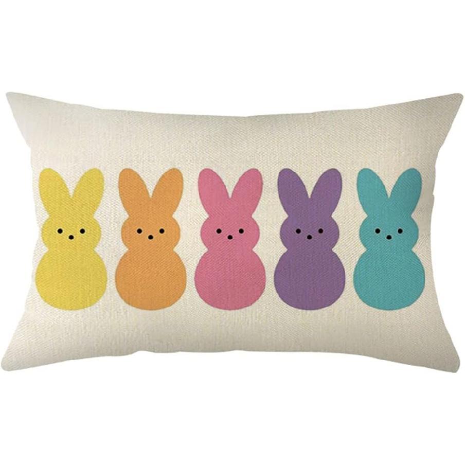 Ogiselestyle Easter Bunny Peeps Lumbar Throw Pillow Cover, 12 x 20 Inch Spring Bunny Rabbit Cushion Case Decoration for Sofa Couch