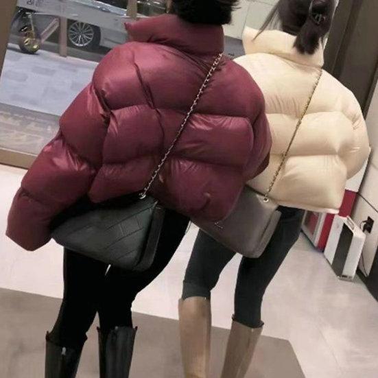 Autunno Inverno Donna Cappotto in cotone Colletto alla coreana Protezione collo Manica lunga Antivento Termico Imbottito spesso Chiusura con cerniera liscia Giacca morbida da donna