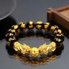 Pixiu Obsidian Buddhist Mantra Bracelet - Vietnamese Sand Gold Style