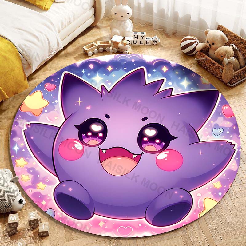 5 Sizes Pokemon Gengar Printing Round Carpet Living Room Bedroom Table and Chair Sofa Decorative Carpet and Rug Play Mat Gift