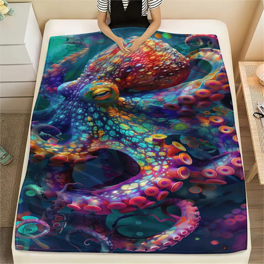 1Pc Turtles Octopuses Print Flannel Blanket, High quality Comfortable for All Seasons, Home Decor, Warmth and Comfort, Perfect for Gifts