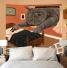 Giant Cat Tapestry Wall Hanging Surreal Humor Orange Room Window Funny Kitty Illustration Aesthetic Wall Art Decor