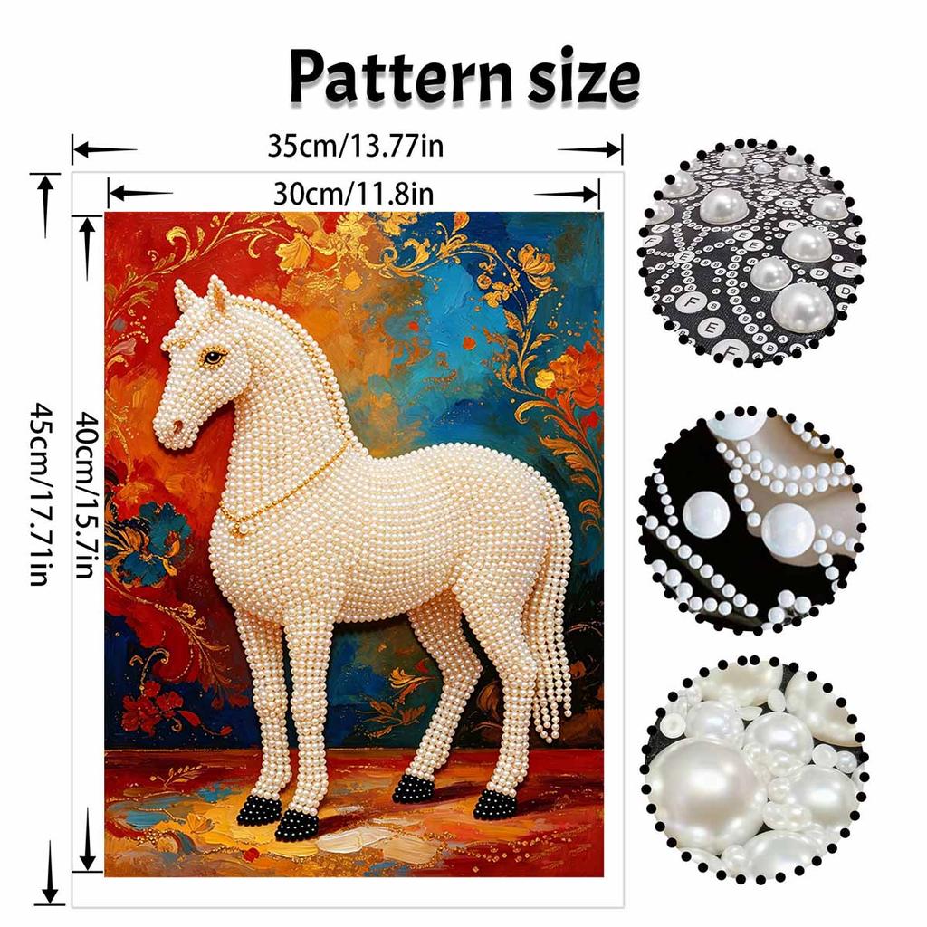 5D Pearl Art Majestic Horse Design DIY Rhinestone Painting Frameless Wall Decor Handmade Craft Gift for Home Bedroom Living Room