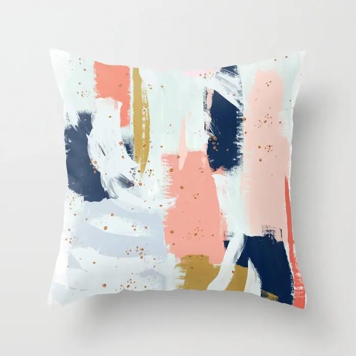 45*45cm Home Decoration Abstract Geometric Sunset Rainbow Pink Pillowcase Bed Living Room Sofa Office Seat Cushion Cover