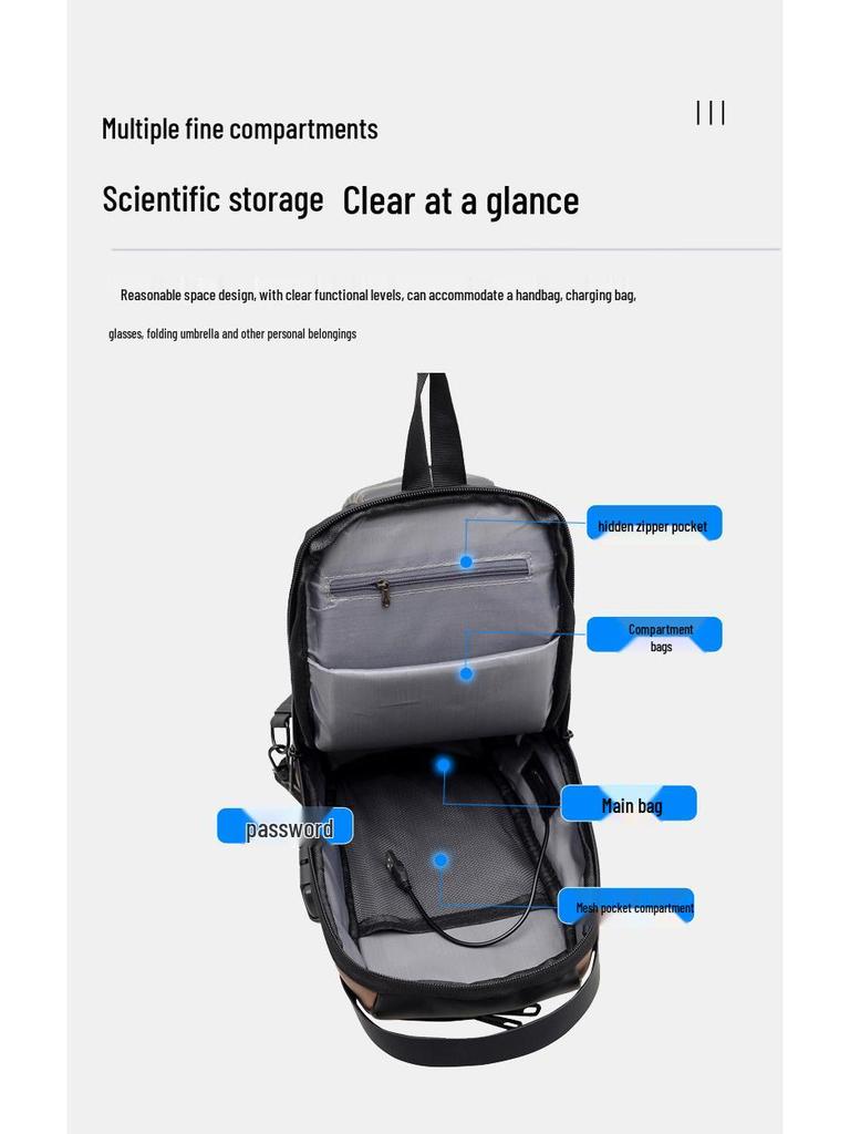 Herren Casual Umhängetasche mit USB-Ladeanschluss