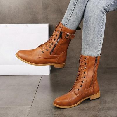 Botas de salto da moda femininas botas altas sapatos casuais de couro outono inverno bico redondo zíper plus size sapatos femininos 2024