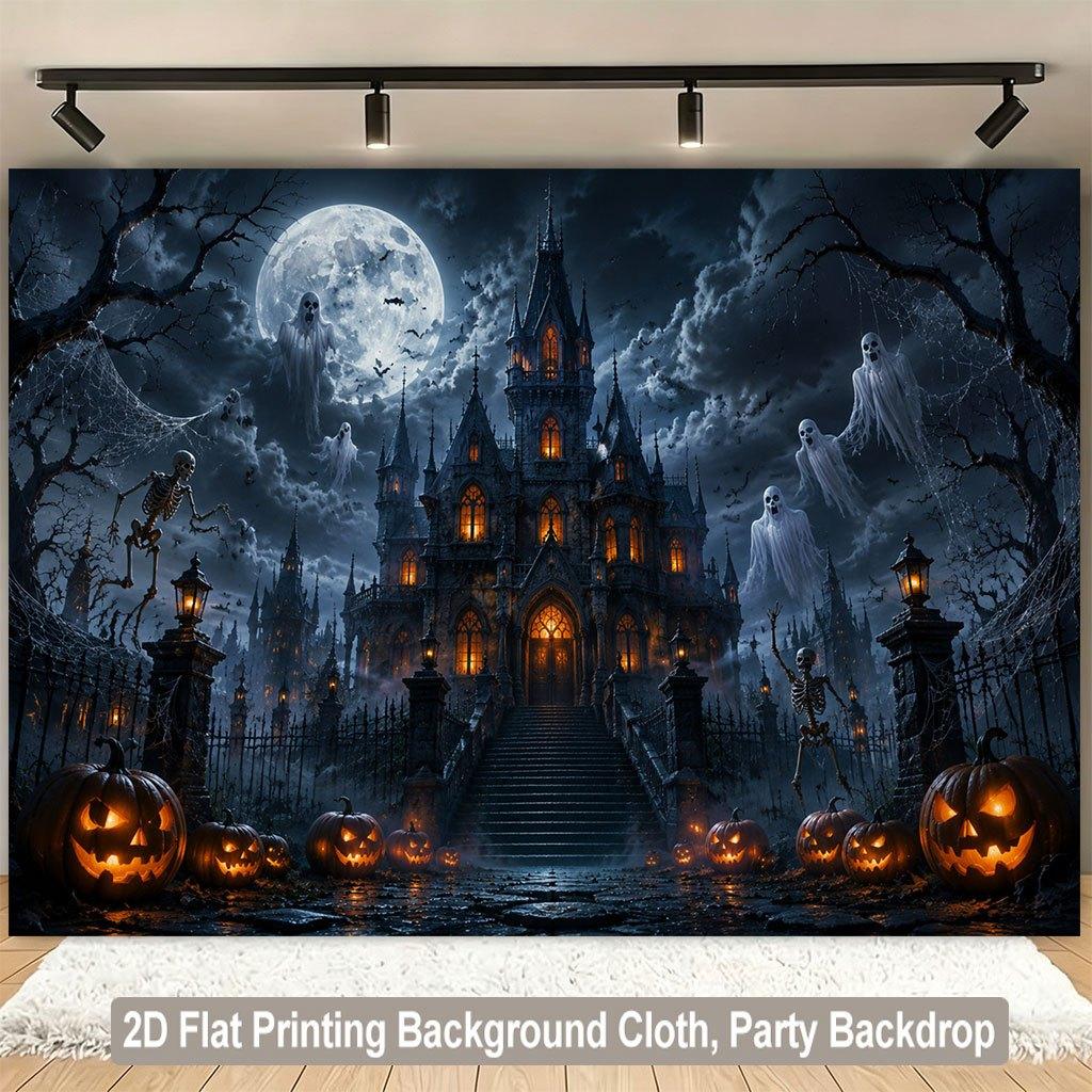 1 piece of 2D flat background fabric Halloween pumpkin lantern and castle ghost background fabric wooden board wallzyc