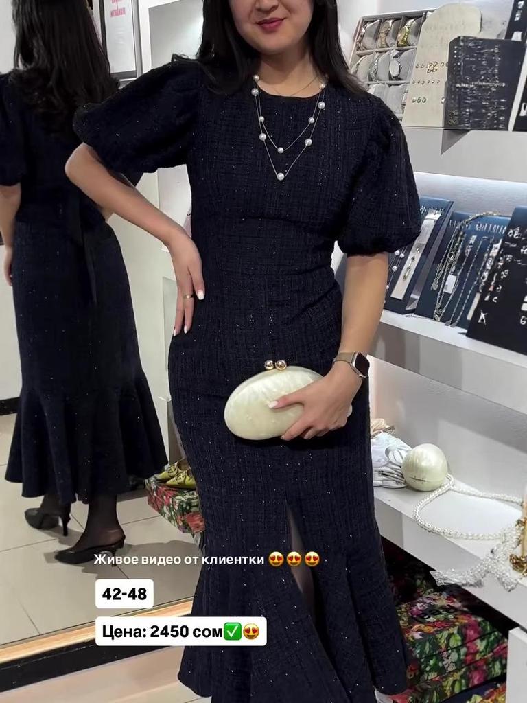 2026 Women's European & American Round Neck Short Sleeve Tweed Slimming Waist Dress