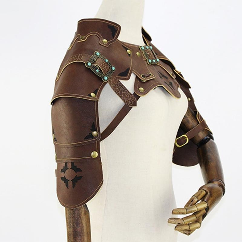 Medieval Faux PU Leathers Costume Armour Halloween Cosplay Warrior Armors Shoulder Armour, Double Shoulder Guard Harness