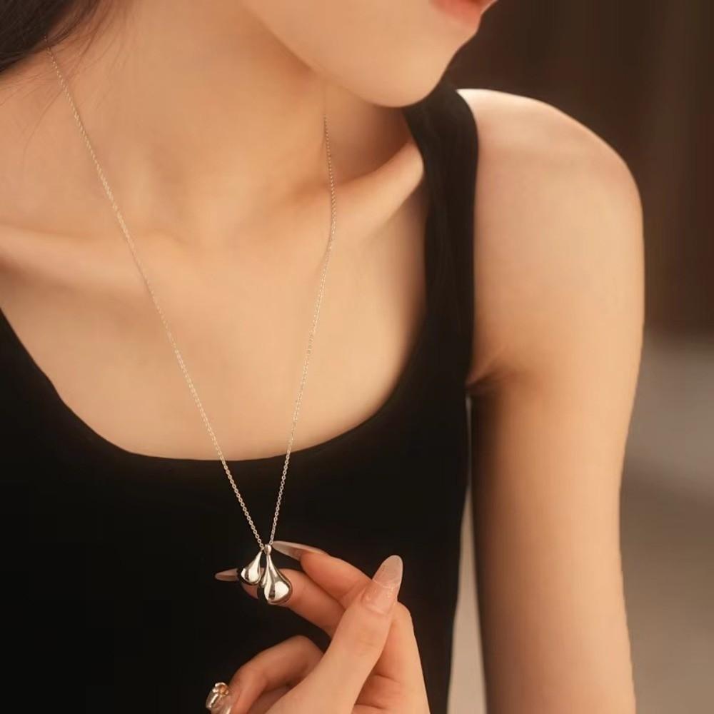Elegent Double Water Droplet Necklace Long Chain Pendants Necklace for Women Sweater Chain