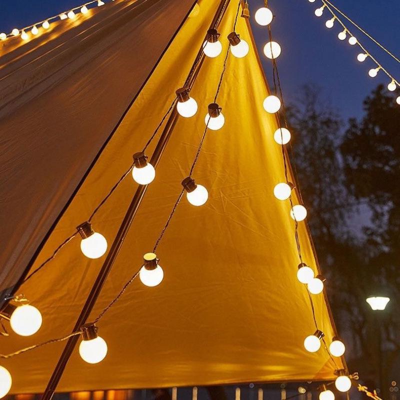 Waterproof Solar String Lights: Round Ball Fairy Lights for Outdoor Camping, Tents & Night Market Stalls.