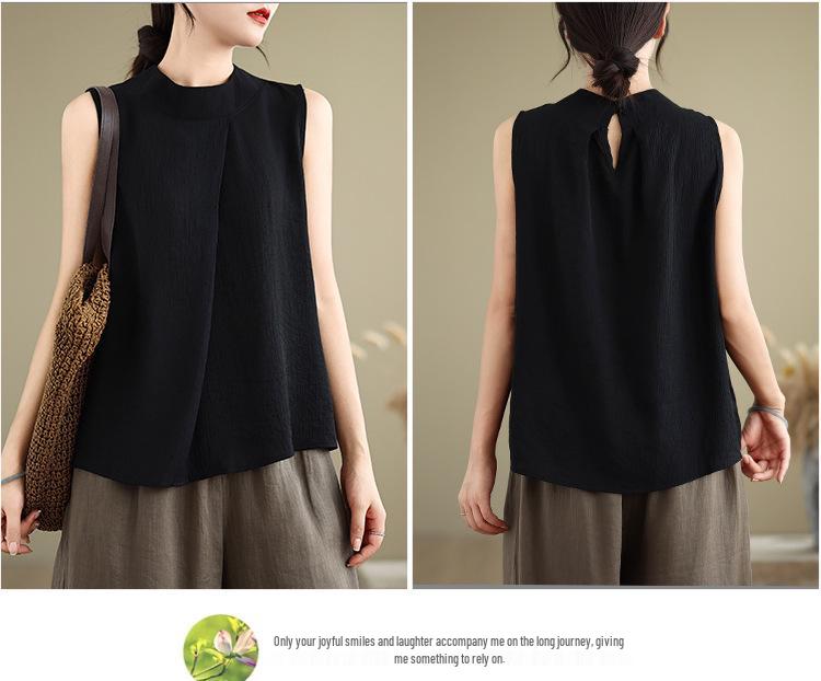 2025 Summer Textured Ramie Cotton-Linen Women's Stylish Sleeveless Vest
