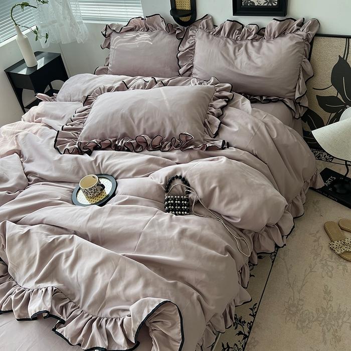 summer ice silk Korean large lace washed silk four-piece set lace mattress cool bed sheet summer bedding