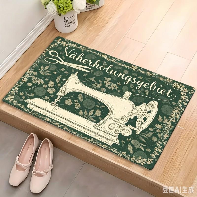 Vintage Sewing Machine Doormat Retro Scissors Pattern Welcome Mat Sewing Lover Gift Entryway Rug Front Door Floor Carpet