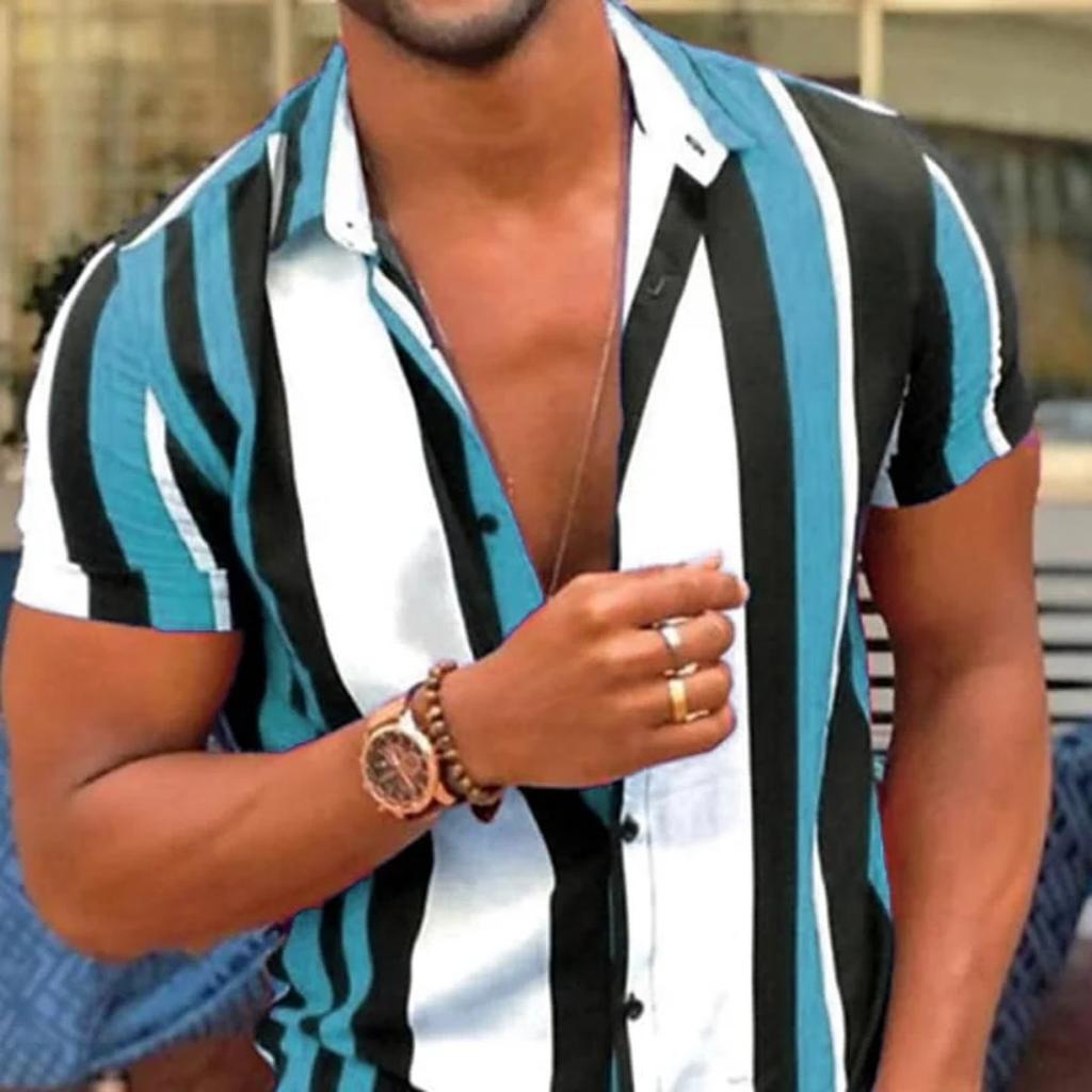 Men's Coconut Tree Print Short Sleeve Shirt Casual Button-Down Lapel Top for Vacation Beach Travel Daily Wear