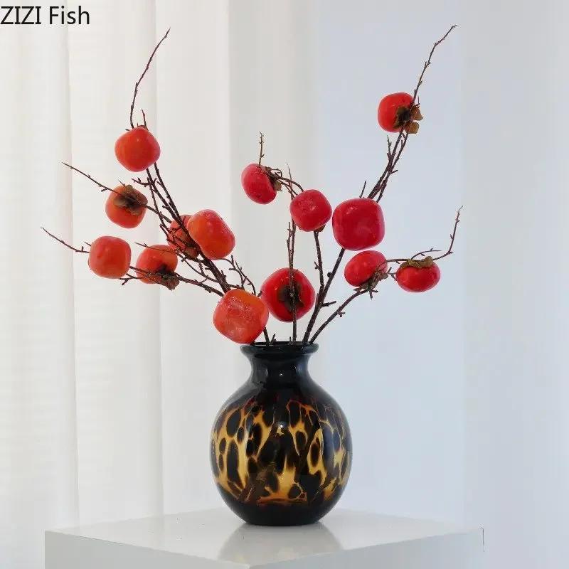 Amber Glass Vase Hydroponic Flower Pots Desk Decoration Artificial Flower Decorative Floral Arrangement Modern Home Decor Vases