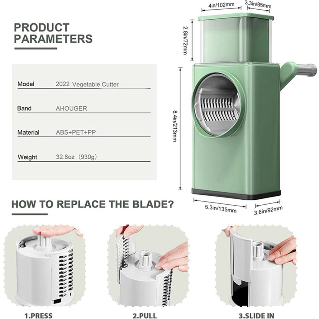 2026 New New Rotary Vegatble Grater Manual Mandoline Slicer with 3 Drum Blades Kitchen Vegetable Slicer Grater Cutter