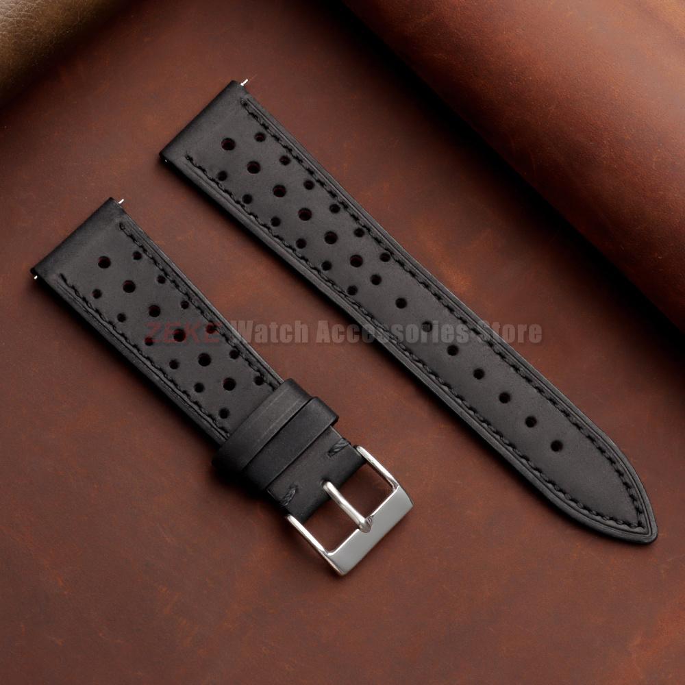 18mm 20mm 22mm Vintage Racing Leather Watchbands 19mm 21mm 24mm Handmade Brown Quick Release Strap Breathable Porous Watch Strap