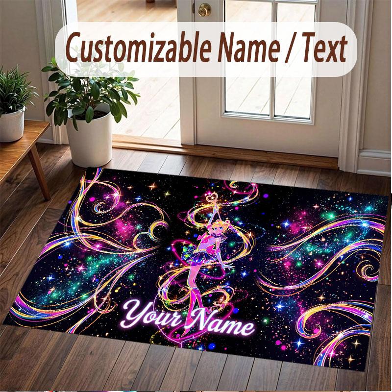 Custom Name Crystal Velvet Rug,Sailor Moon Comfortable Anti Slip Floor Mat For Room Decoration