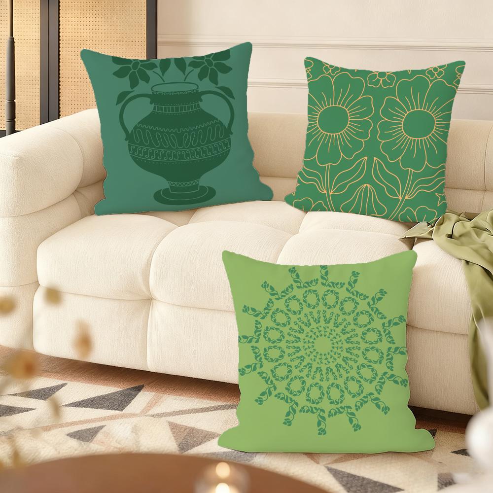 Bohemia Green Classic Cushion Cover Silky Short Plush Double-Sided Printed Pillow Case For Sofa All Seasons Home Decor Gift